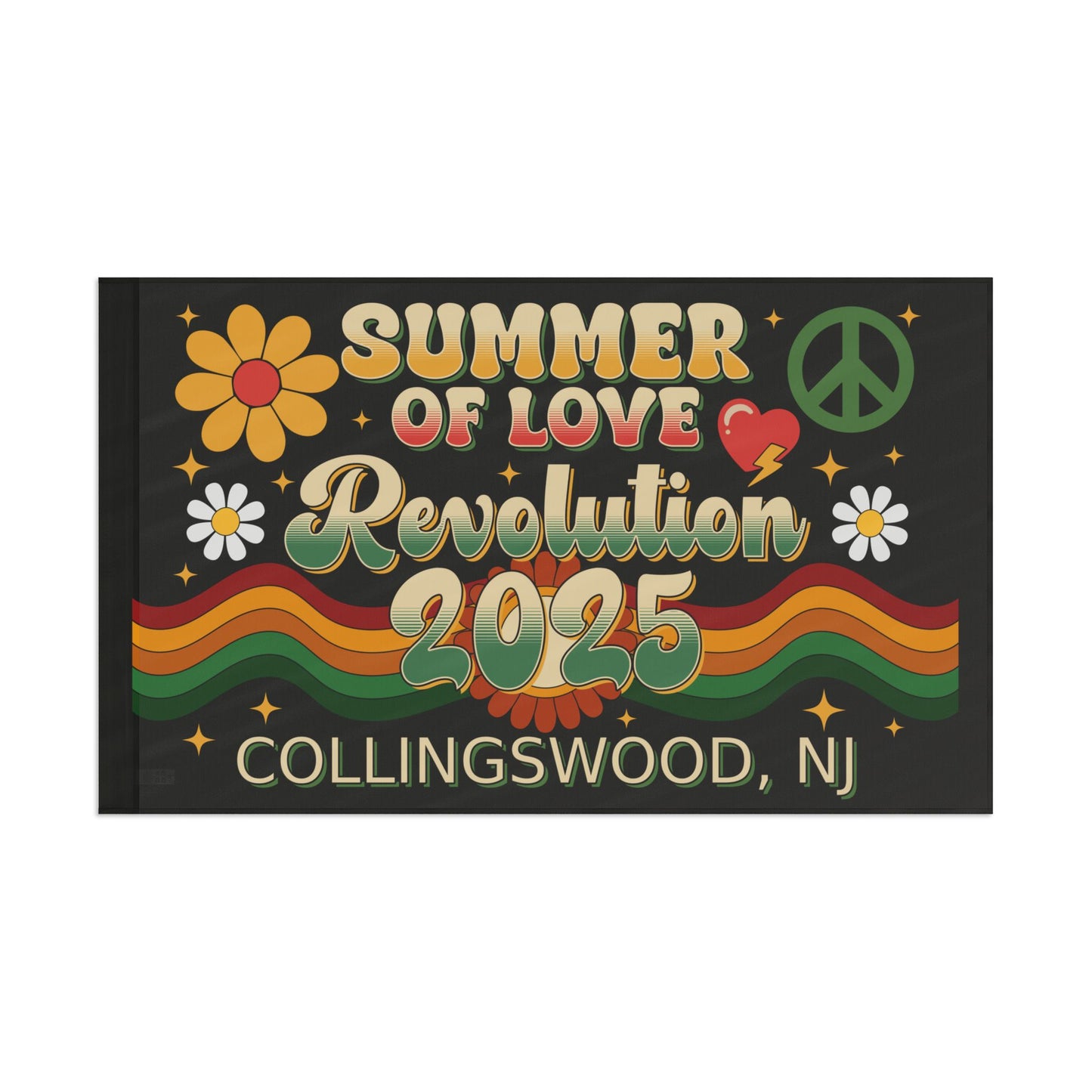 Summer of Love Revolution Flag, Retro Festival Flag, Peace Sign Banner, Boho Home Decor, Collingswood NJ Flag